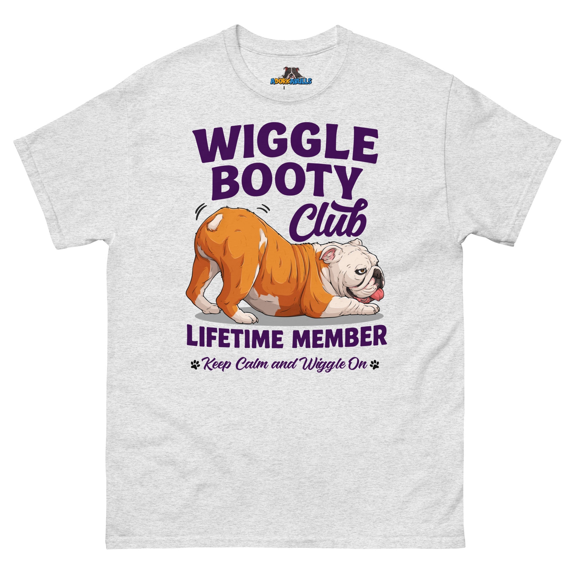 Wiggle Booty Club Tee | Red &amp; White Colored English Bulldog