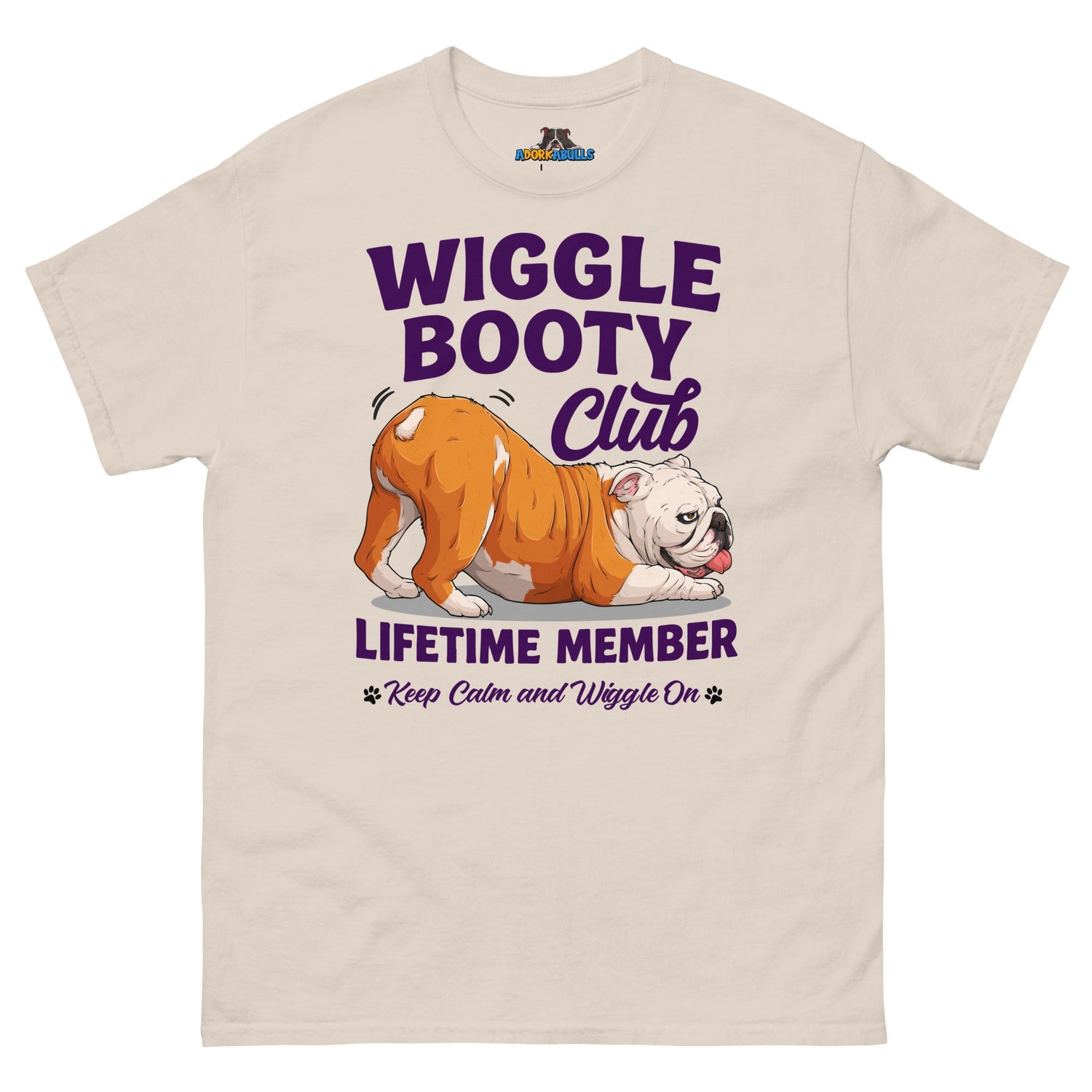 Wiggle Booty Club Tee | Red &amp; White Colored English Bulldog
