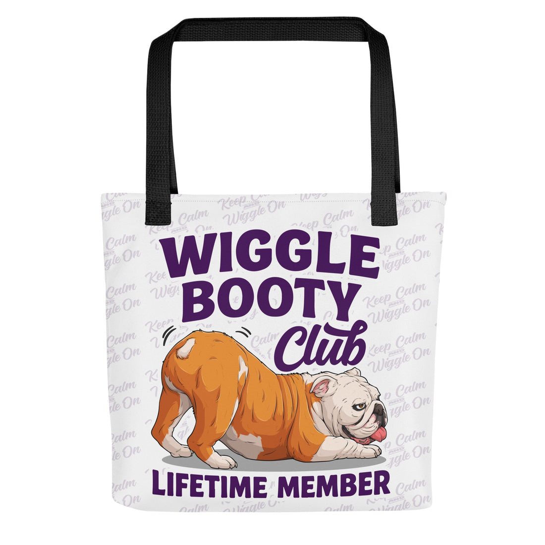 Wiggle Booty Club Tote Bag | Red &amp; White Colored English Bulldog