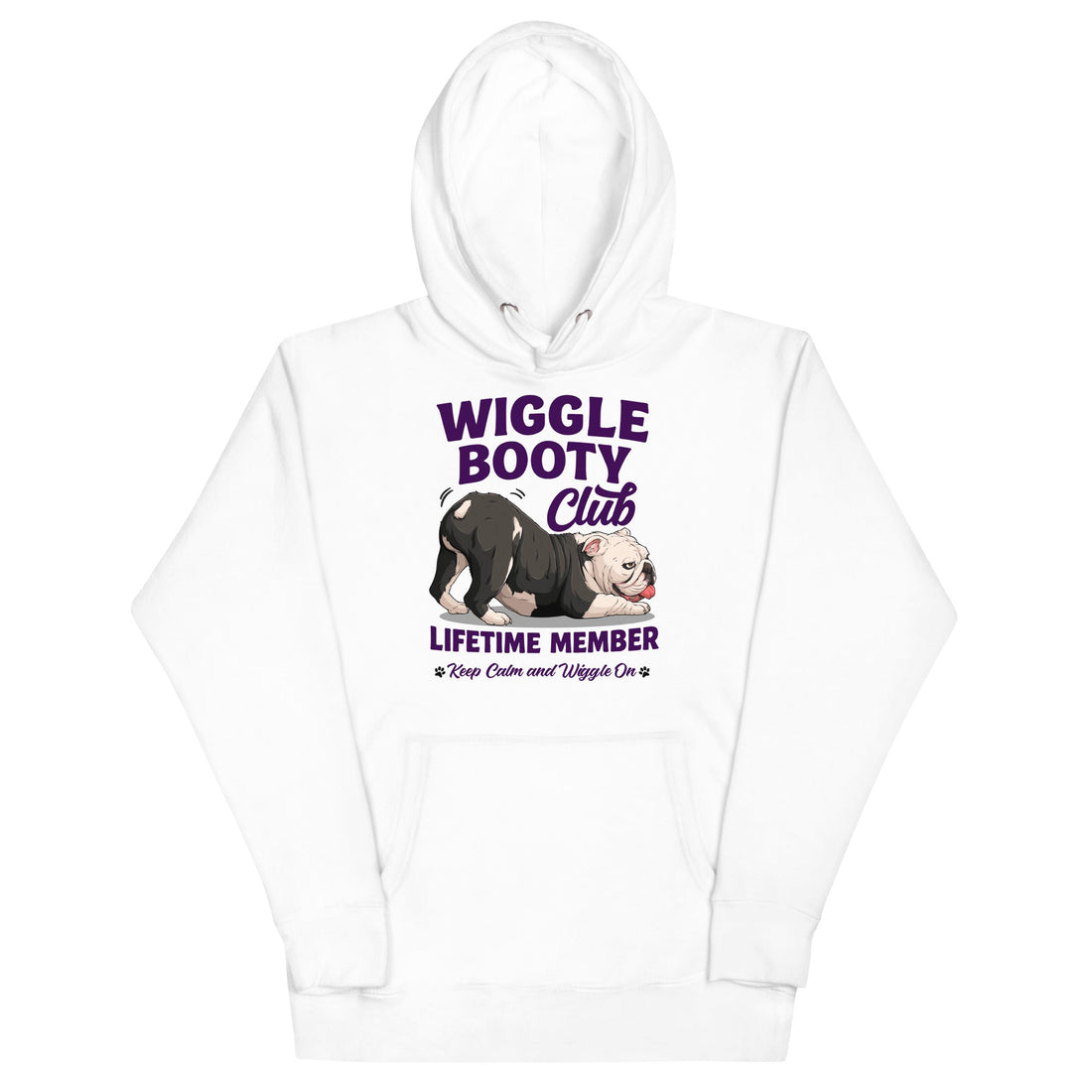 Wiggle Booty Club Unisex Hoodie | Fawn &amp; White Colored English Bulldog