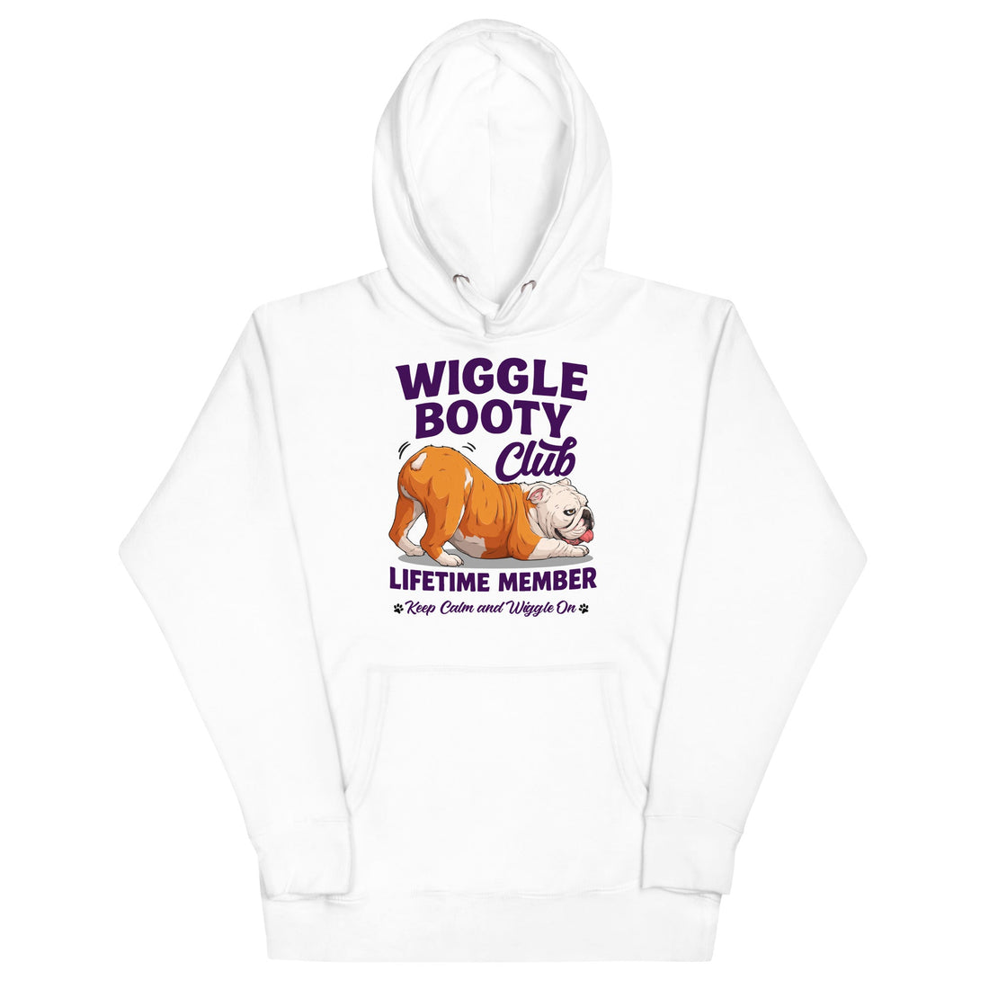 Wiggle Booty Club Unisex Hoodie | Red & White Colored English Bulldog