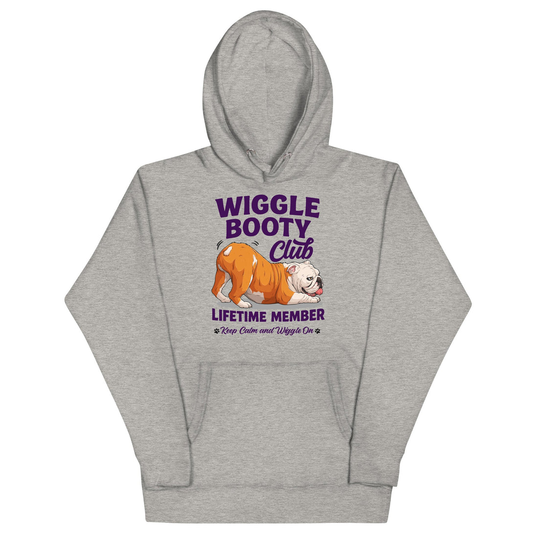Wiggle Booty Club Unisex Hoodie | Red & White Colored English Bulldog