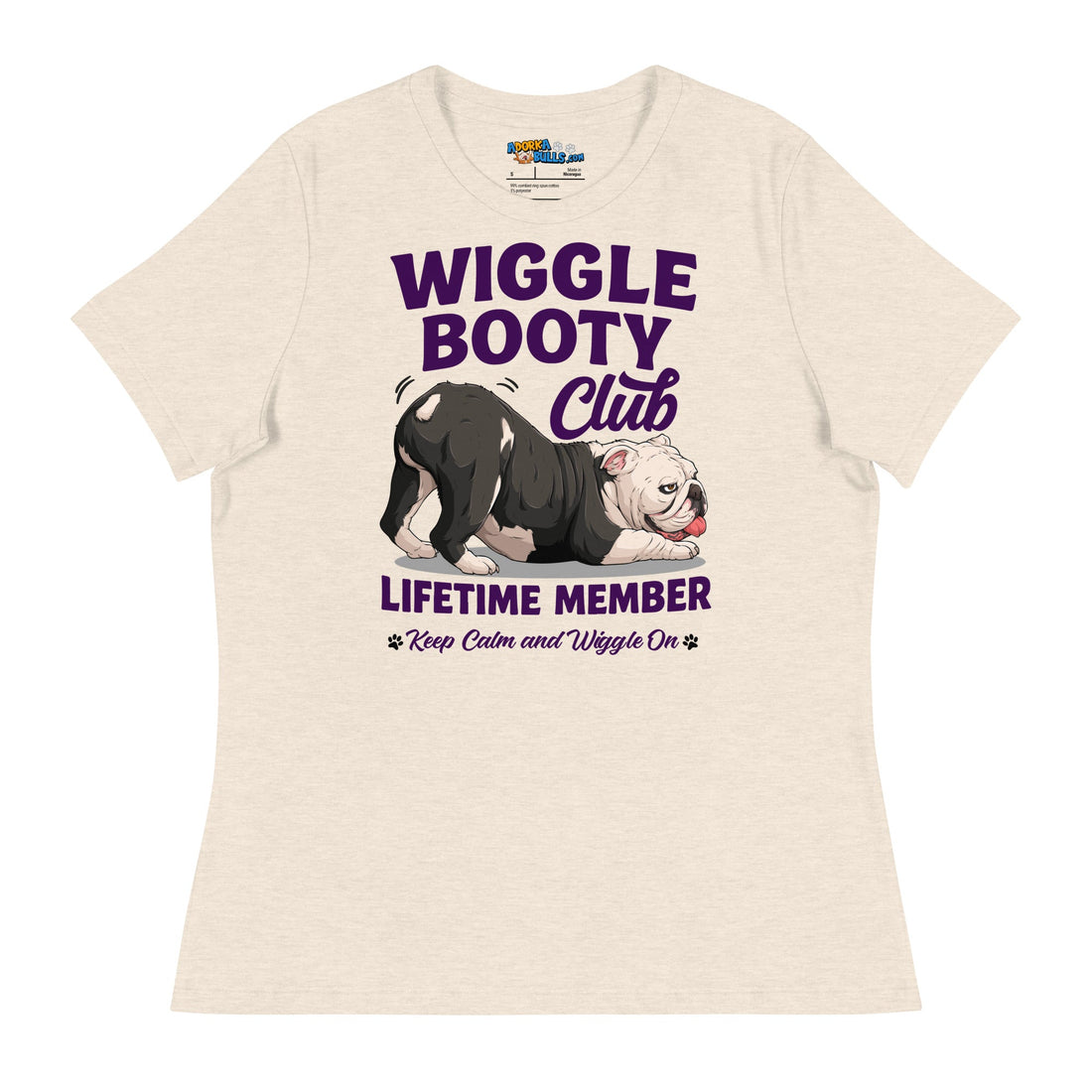 Wiggle Booty Club Women’s Relaxed Tee | B&amp;W Colored English Bulldog