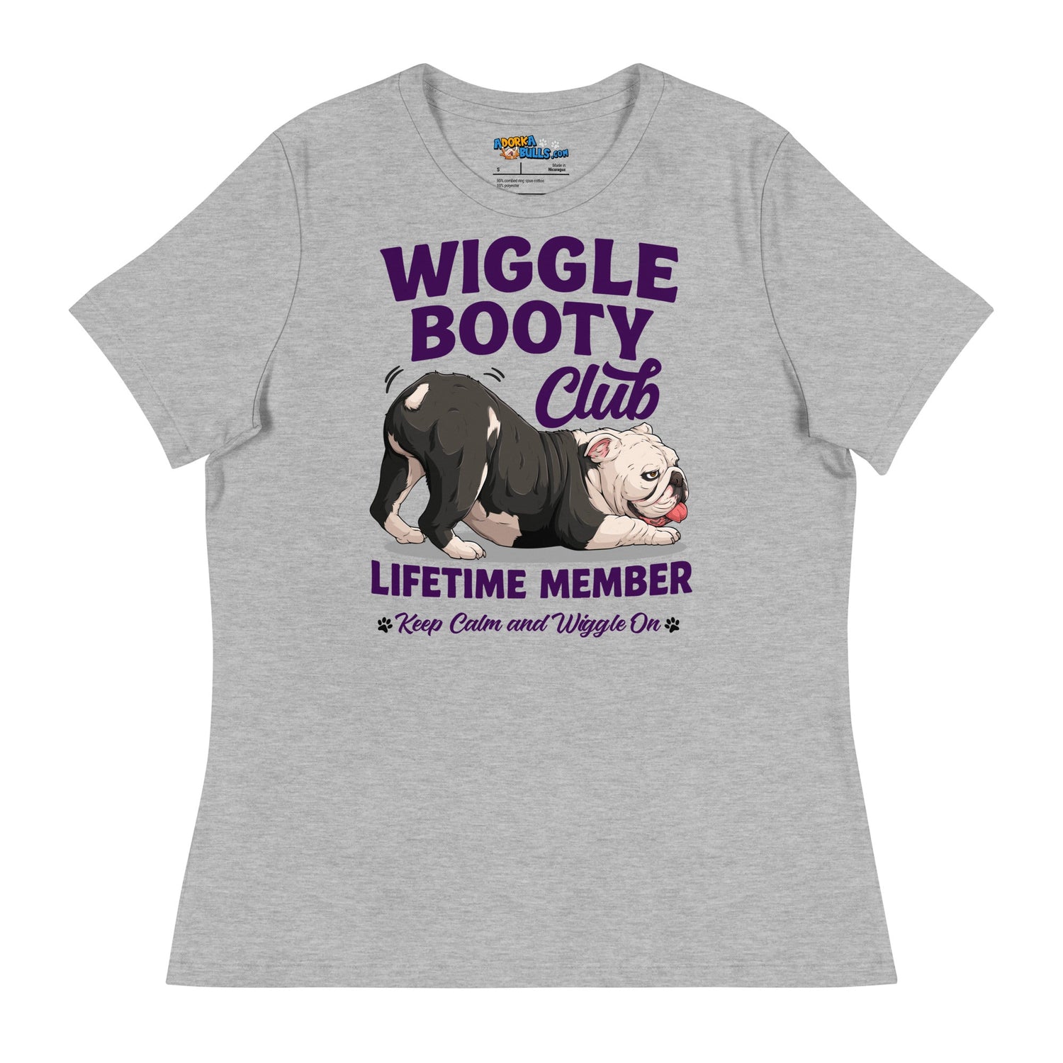 Wiggle Booty Club Women’s Relaxed Tee | B&amp;W Colored English Bulldog