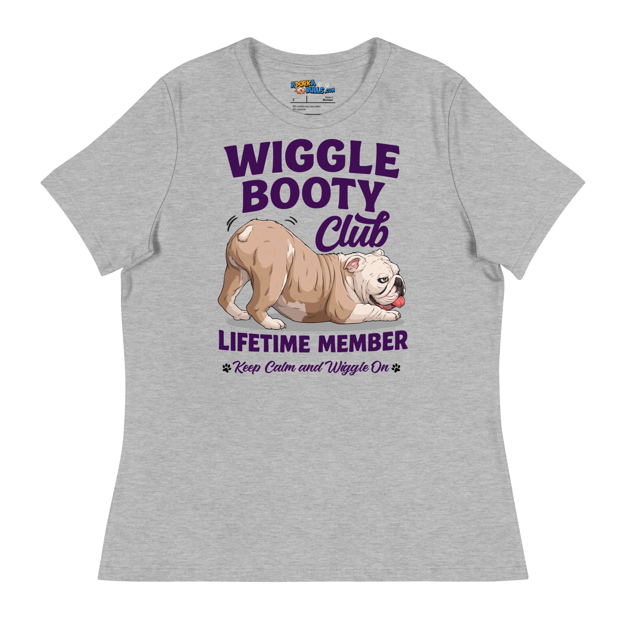 Wiggle Booty Club Women’s Relaxed Tee | Fawn &amp; White Colored English Bulldog