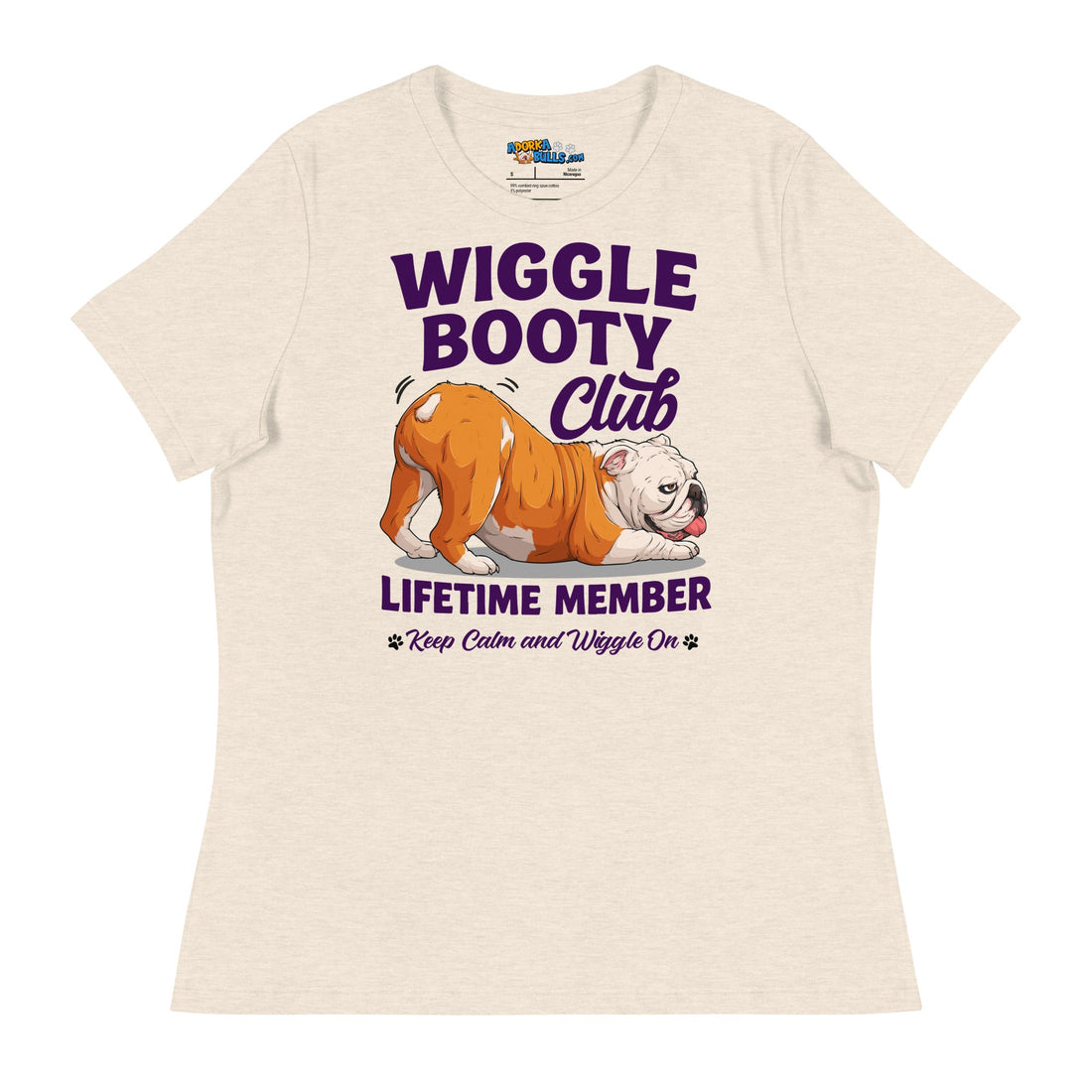 Wiggle Booty Club Women’s Relaxed Tee | Red &amp; White Colored English Bulldog