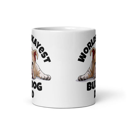 &quot;Worlds Okayest Bulldog Dad&quot; Mug | Fawn &amp; White Colored