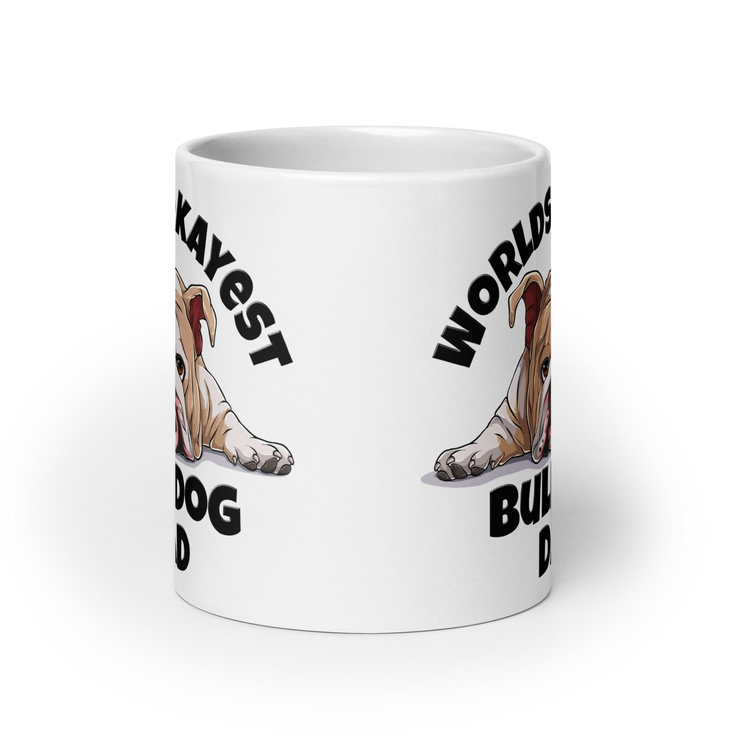 &quot;Worlds Okayest Bulldog Dad&quot; Mug | Fawn &amp; White Colored