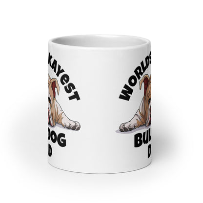 &quot;Worlds Okayest Bulldog Dad&quot; Mug | Fawn &amp; White Colored