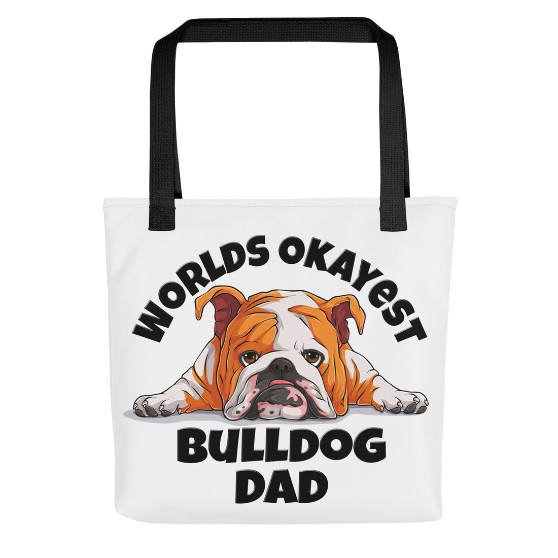 &quot;Worlds Okayest Bulldog Dad&quot; Tote Bag | Red &amp; White Colored