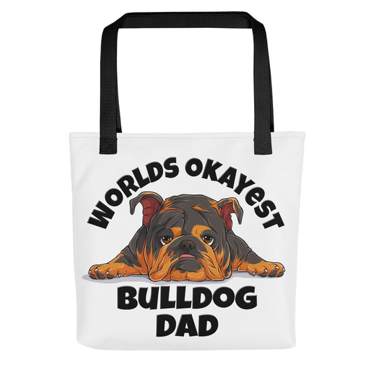 "Worlds Okayest Bulldog Dad" Tote Bag | Tri Colored