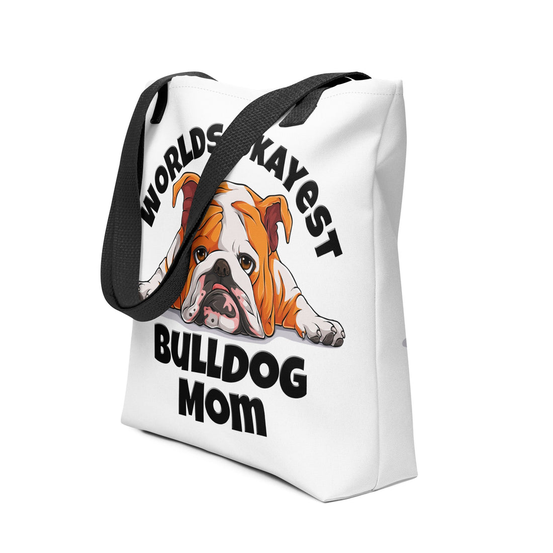 &quot;Worlds Okayest Bulldog Mom&quot; Tote Bag | Red &amp; White Colored