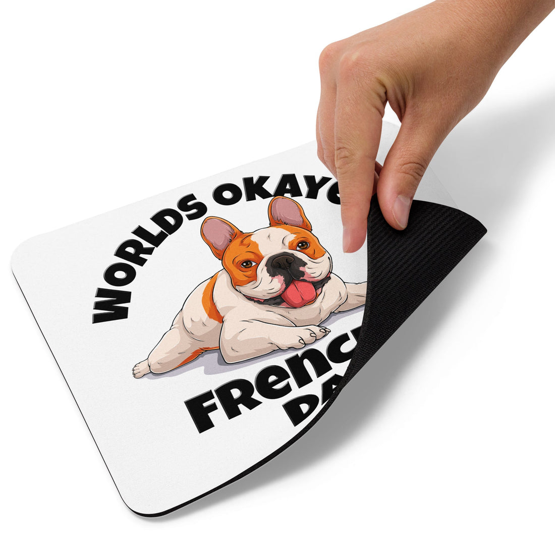 "Worlds Okayest Frenchie Dad" Mouse Pad | Red & White Colored